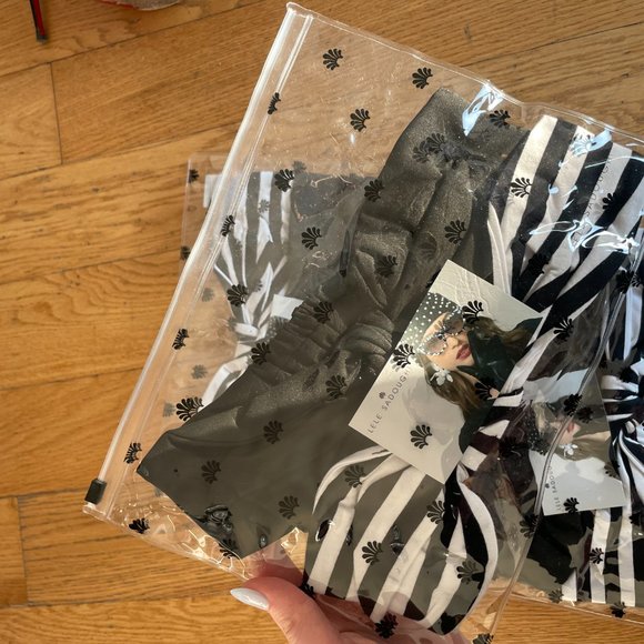 Lele Sadoughi Betty Headbands Striped Stretch Black And White Bow Set Of 2 - Picture 4 of 7